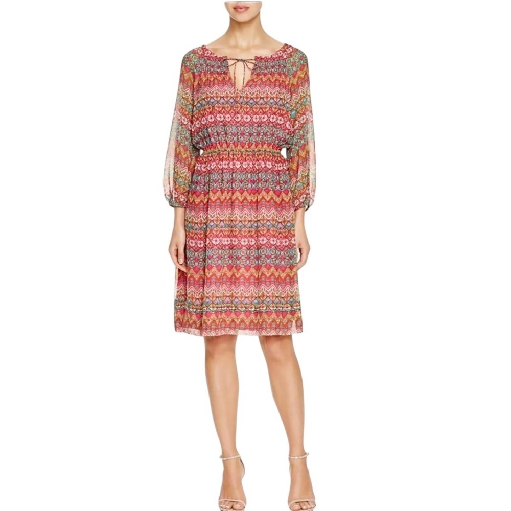 DIANE vonFURSTENBERG Women's Parry peasant silk Geometric Floral Print Dress L